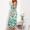 SCANDEZZA Biało-zielona sukienka maxi off shoulder w li¶cie - zdjęcie 3