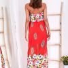 SCANDEZZA Czerwona długa sukienka z kolorowymi kwiatami - zdjęcie 6