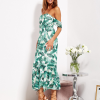 SCANDEZZA Biało-zielona sukienka maxi off shoulder w li¶cie - zdjęcie 2