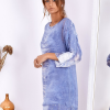 SCANDEZZA Niebieska sukienka oversize z cekinami w malarski deseń - zdjęcie 4