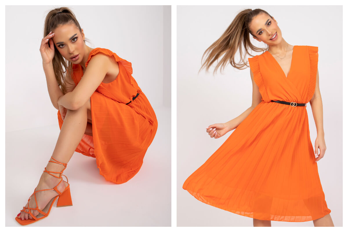 Sukienka z paskiem w kolorze pomarańczowym