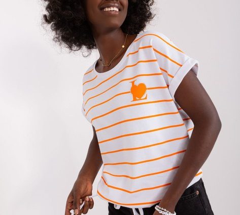Biało-pomarańczowa damska bluzka w paski