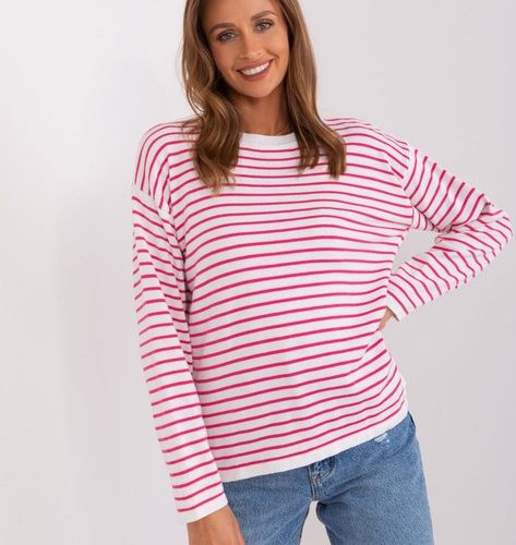 Biało-różowy damski sweter oversize w paski