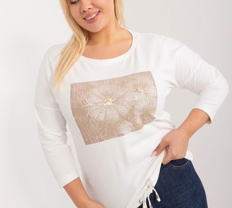 Ecru damska bluzka plus size z rękawem 3/4