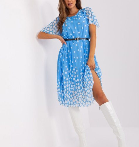 Niebiesko-biała sukienka z printem i krótkim rękawem