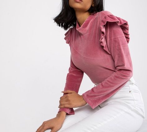 Różowa bluzka welurowa z falbanami Eugenie