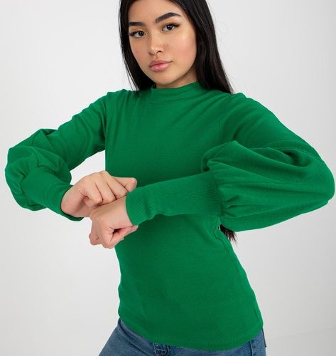 Zielona prążkowana bluzka basic z szerokim rękawem RUE PARIS